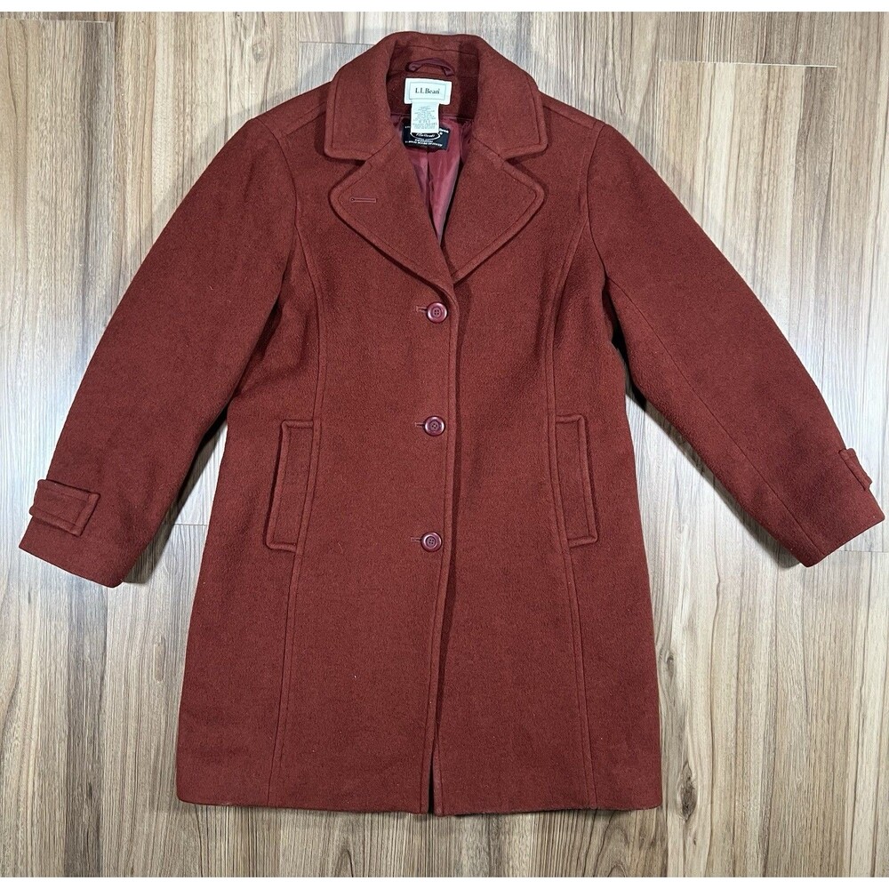LL Bean Bellandi Wool Pea Coat Womens 8-Pet Red Lined Jacket Outdoors